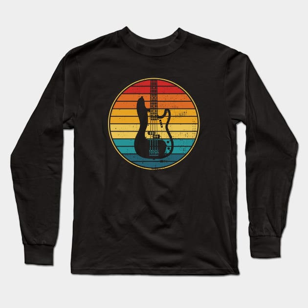 Retro Vintage Circle Sunset P-Style Bass Guitar Long Sleeve T-Shirt by nightsworthy